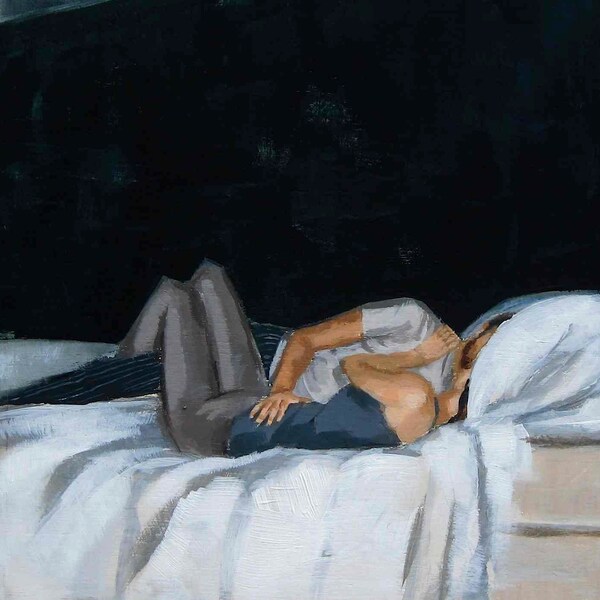 Blue Black Room . giclee art print of couple in love