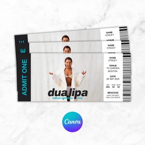 Bearbeitbares Dua Lipa Radical Optimism Tour Konzertticket, Digitaler Download Personalisierte Ticketvorlage, 2025 Musik Gig Canva Printable