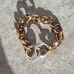 Chunky Mixed Metal Cuban Link Bracelet- statement hold plated chain bracelet,