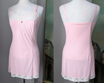 Vintage 1960s Pink Nylon Jersey Baby Doll Slip Chemise