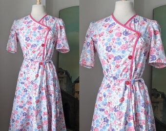 RARE Vintage 1930s Floral Cotton Wrap Front Dress