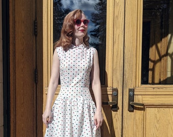 Vintage 1950s White Nylon Polka Dot Sleeveless Dress