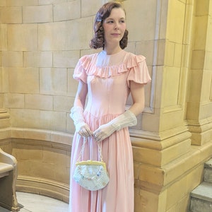 Vintage 1930s 1940s Pale Pink Ruffle Gown