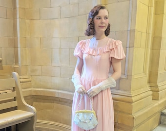 Vintage 1930s 1940s Pale Pink Ruffle Gown