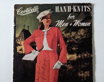 Vintage 1940s Corticelli Hand-knits for Men and Women Knitting Pattern Booklet
