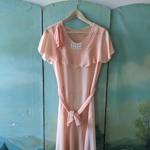 Antique 1920s 1930s Orange Silk Crepe Capelet Collar Dress