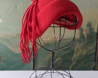 RIVIERA Vintage Red Felt Pixie Feather Hat il_1080xN.6986650797_6lzi.jpg main image 3