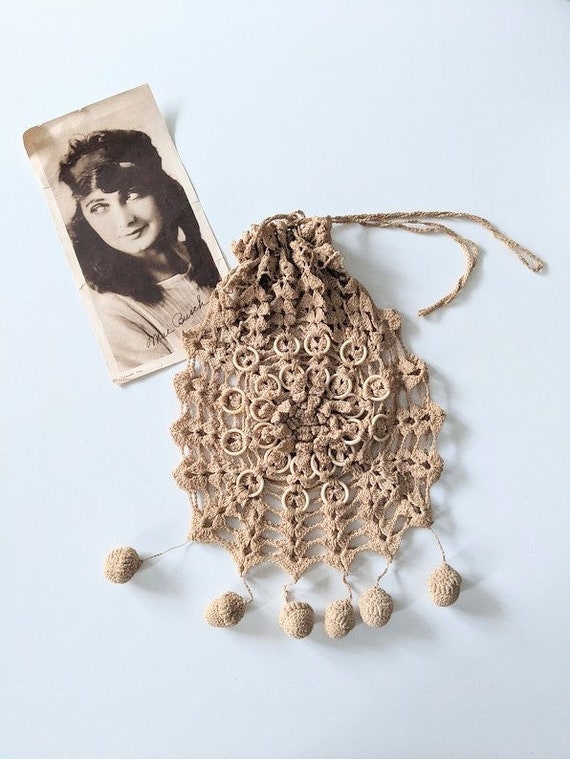 Antique 1910s Crocheted Reticule Bag Purse - image 1