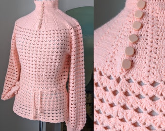 Vintage 1970s doing 1930s Peach Crocheted Tunic Blouse Top