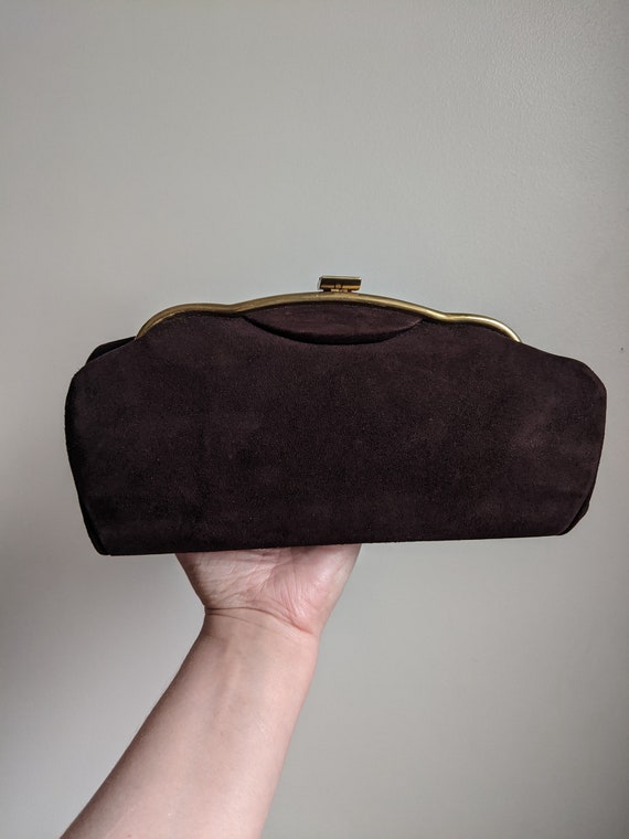 1940s Pari-Smart Brown Suede Clutch Purse
