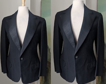 Vintage 1930s Men's Black Evening Jacket with Silk Lapels