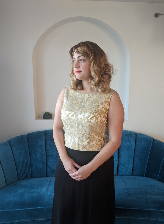 1960s gilded satin brocade sleeveless top
