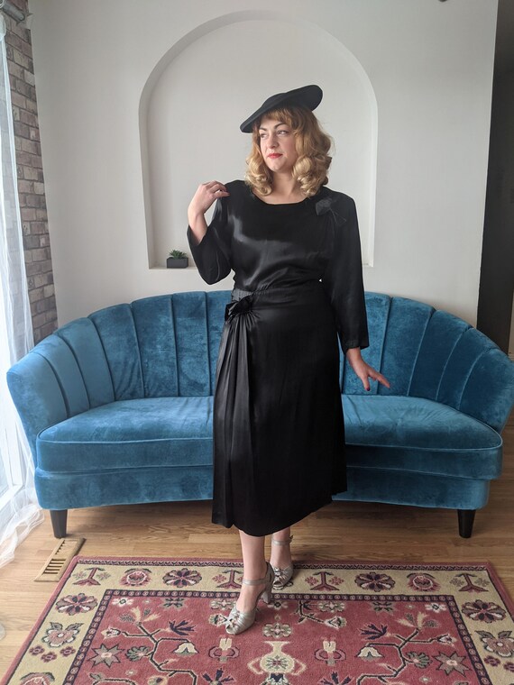 Vintage 1940s Black Liquid Satin Cocktail Dress