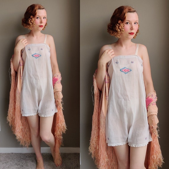 1920s embroidered pale blue cotton voile step-in c
