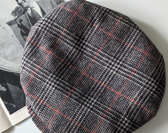 RARE Vintage 1930s Rite Fit Glen Check Prince of Wales Tweed Wool Newsboy Cap