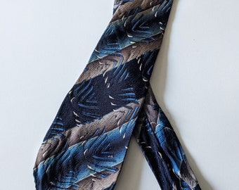 RARE Vintage 1930s Currie Eaton's Menswear Blue + Grey Art Deco Neck Tie