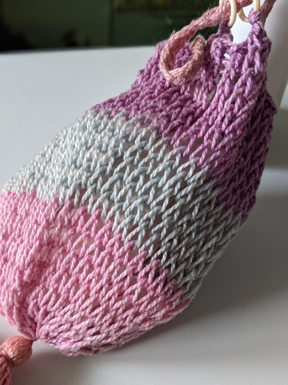 Netted Reticule Antique 1920s Pastel Knitted Reticule Bag - Gem