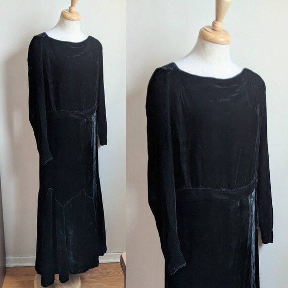 Vintage Early 1930s Black Silk Velvet Gown