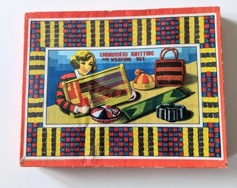 Vintage 1930s Child's Weaving Loom + Embroidery Set