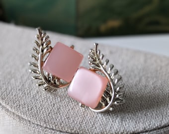 Vintage 1950s Coro Pink Thermoset Plastic + Silverstone Metal Clip on Earrings