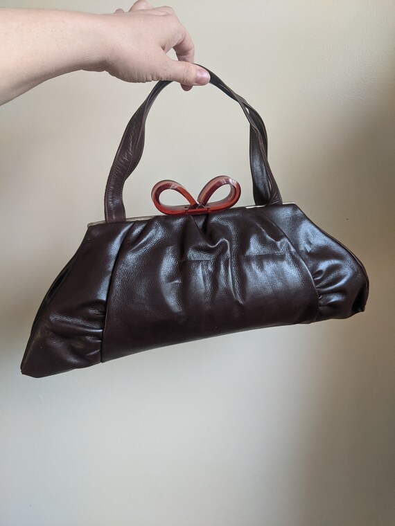 Vintage 1940s Brown Leather Large Handbag