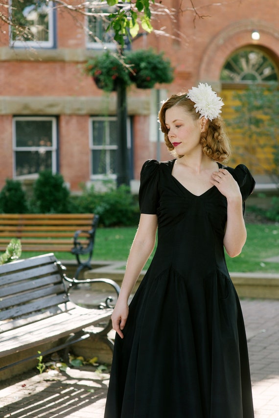 AS IS 1930s 1940s Black Taffeta Button Gown