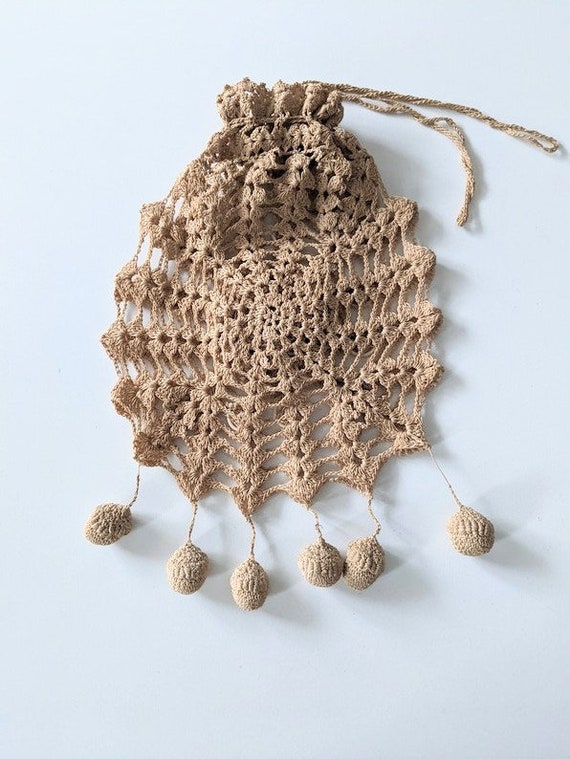 Antique 1910s Crocheted Reticule Bag Purse - image 2