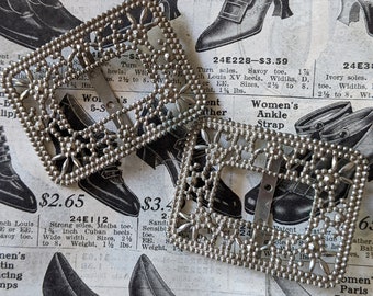 Vintage 1920s Beaded Metal Shoe Buckles