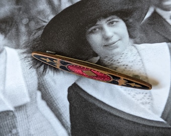 Antique 1900s 1910s Enameled Oblong Bar Pin