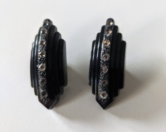 Vintage 1930s black art deco plastic clips