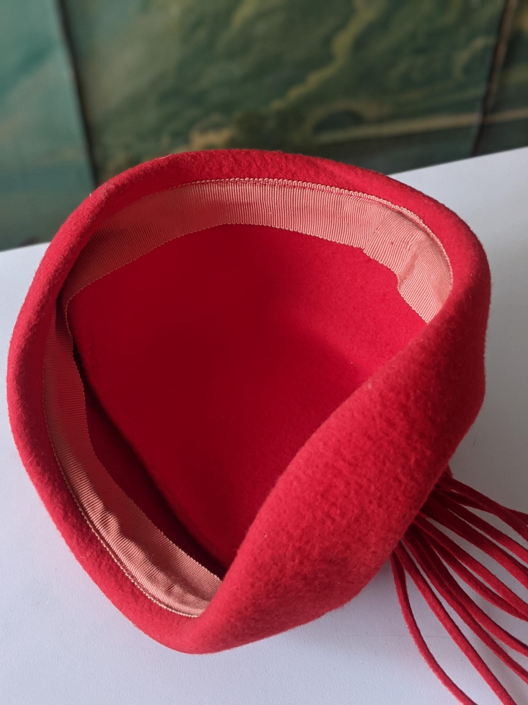 RIVIERA Vintage Red Felt Pixie Feather Hat 1940s Style Watermelon Red Felt Perching Fedora with  main image 3