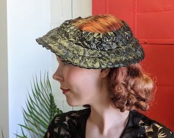 AS IS 1930s 1940s New York Creations Black Celluloid Open Crown Hat