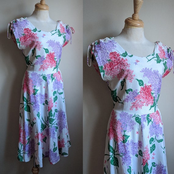1940s Loveliest Lilac Novelty Waffle Cotton Dress