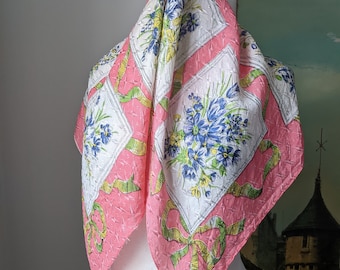 Vintage 1940s/50s Textured Rayon Floral Scarf