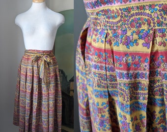 Vintage 1940s Madalyn Miller Los Angeles Folk Floral Silk Skirt