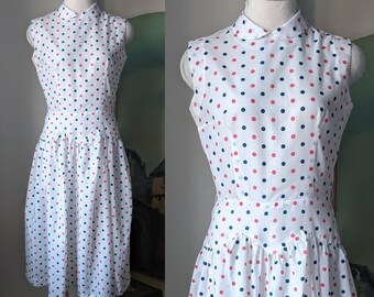Vintage 1950s White Nylon Polka Dot Sleeveless Dress