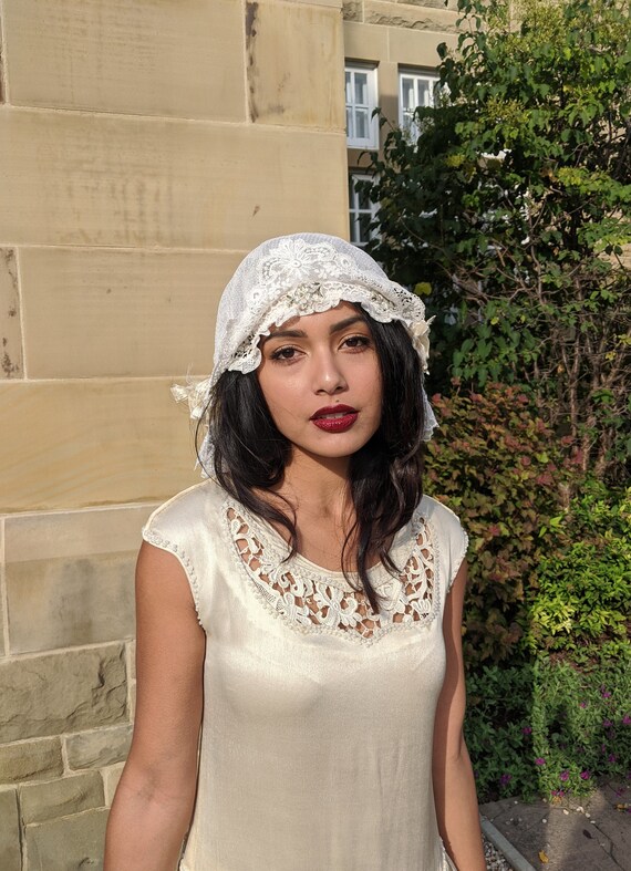 1920s Silk Lace Wedding Cap