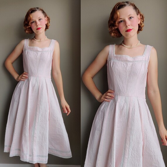 pale pink fit and flare dress