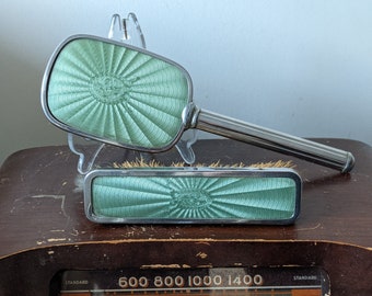AS IS Vintage 1930s Green Guilloché Brush Set