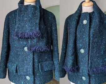 Vintage 1960s Jancourt Petite Model Navy + cobalt Blue+Turquoise Bouclé Jacket