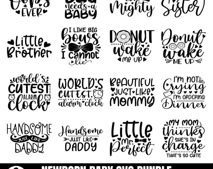 Newborn Baby Quotes SVG Bundle: Onesie & Nursery Designs (digital ...