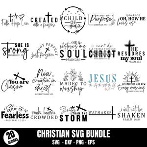 Lot de citations chrétiennes élégantes SVG, lot de citations religieuses, Svg chrétien, citations gracieuses, lot de dictons chrétiens, Svg de citations de foi