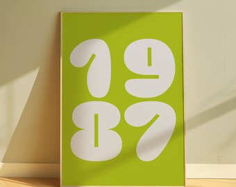 Poster retrò personalizzato con l'anno di nascita | Poster dell'anno di nascita | Regalo di compleanno personalizzato | Stampa estetica con i numeri | Regalo digitale scaricabile