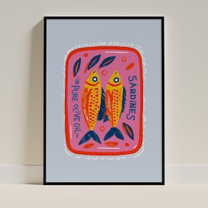 Tinned Sardines Digital Art Print Sardine Gift Retro Wall Art Kitchen Decor Foodie Poster Tinned Fish Foodie Gifts Trendy Sardine Poster