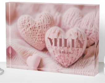 Personalized Baby Girl Acrylic Block | Newborn Name & Birth Date Keepsake