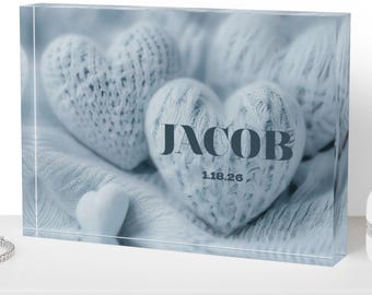 Personalized New Baby Boy Keepsake | Newborn Name & Date Gift Acrylic 7x5