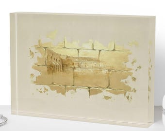 Kotel Acrylic Art Block, Jerusalem Gold Western Wall Decor, Wedding Gift