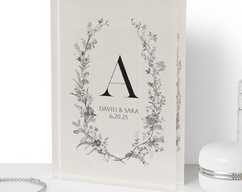 Personalized Wedding Gift Anniversary Gift, Acrylic Block, Custom Monogram Crest, 5" x 7"