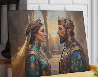 Purim Tempered Glass Cutting board Tray - Queen Esther & The King Royal Wedding | Textured