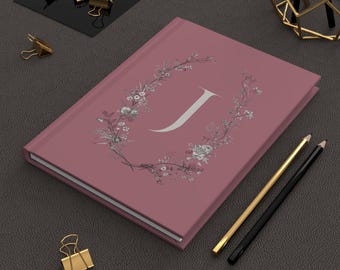 Monogram Journal Hardcover, Crest Personalized Initial Notebook, Dusty Rose